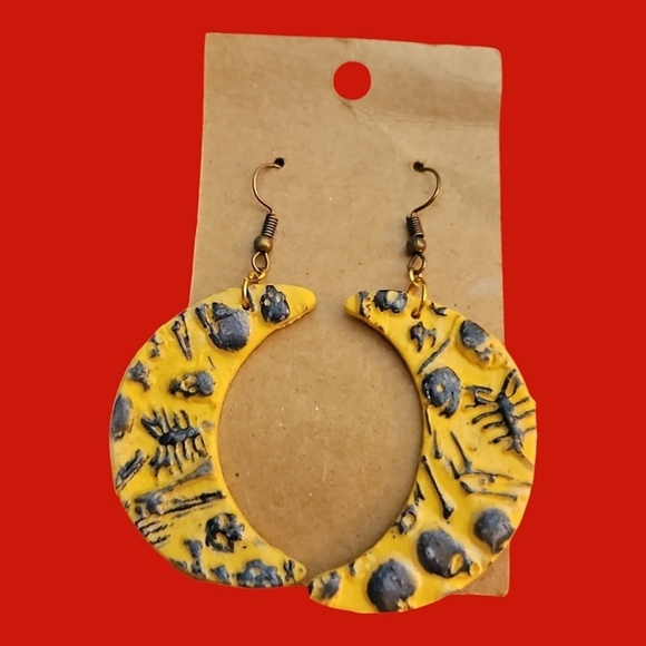 5/$25 HANDMADE Polymer Clay Yellow Crescent Moon Dangle Hook Earrings - Picture 1 of 2
